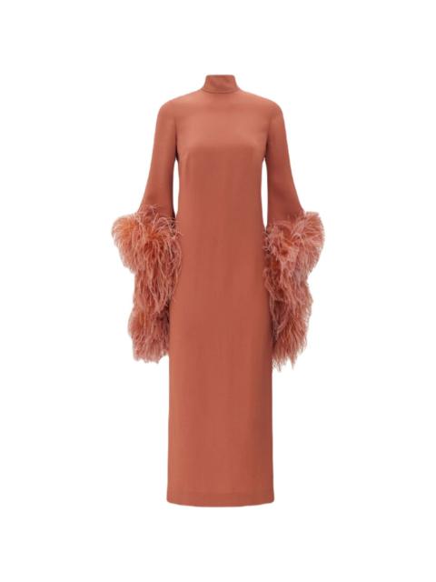 Del Rio feather-trim midi dress