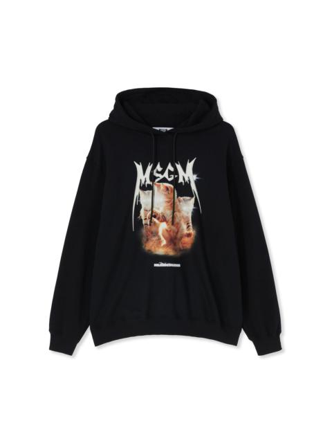 MSGM Hooded sweatshirt with "Laser eyed cat" graphic