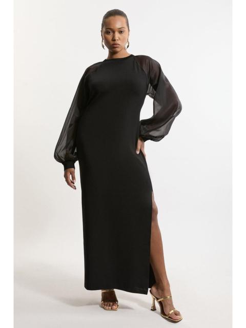 KAREN MILLEN Viscose Blend Compact Knit Chiffon Sleeve Maxi Dress