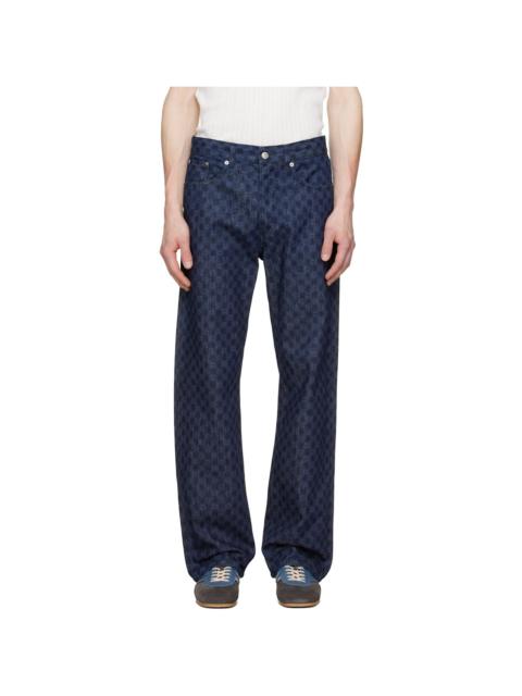 Dries Van Noten Navy Printed-Graphic Jeans