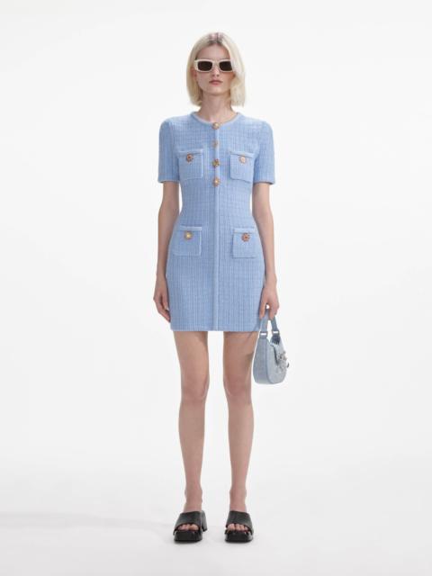 self-portrait Blue Jewel Button Knit Mini Dress