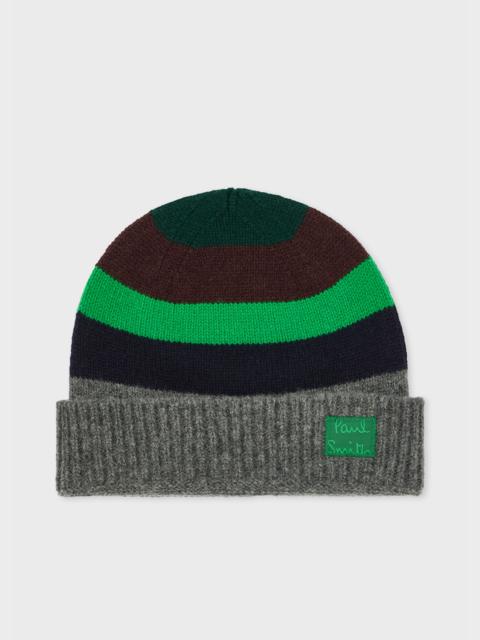 Paul Smith Grey and Green Stripe Wool Beanie