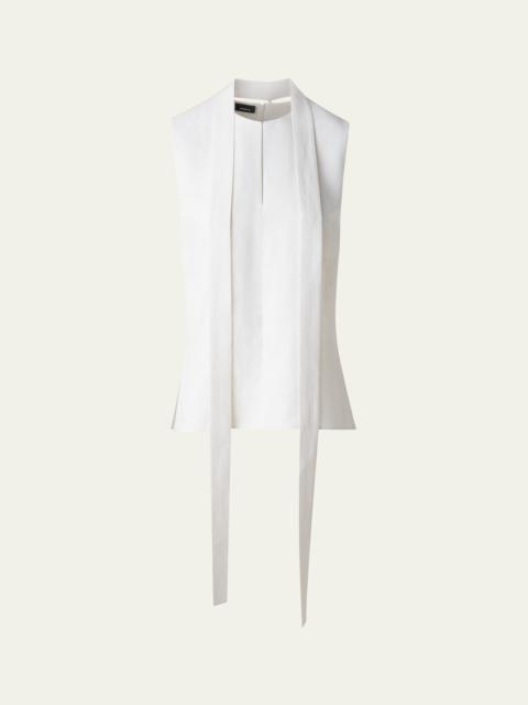 AKRIS Neck-Tie Stonewash Twisted Linen-Blend Sleeveless Blouse