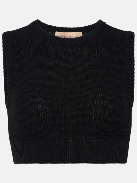 Ribbed-knit cotton-blend crop top