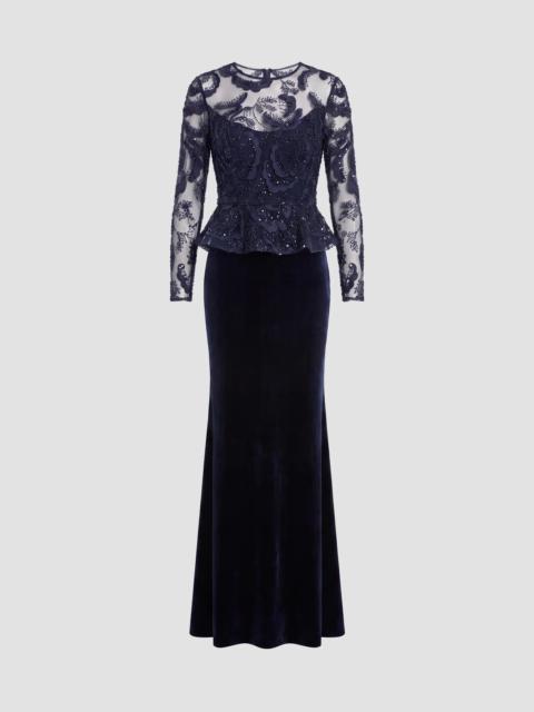 MAC DUGGAL Women's Embroidered Peplum Velvet Gown - Midnight