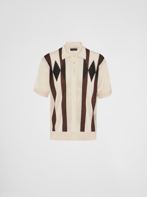 Prada Argyle knit cashmere polo shirt