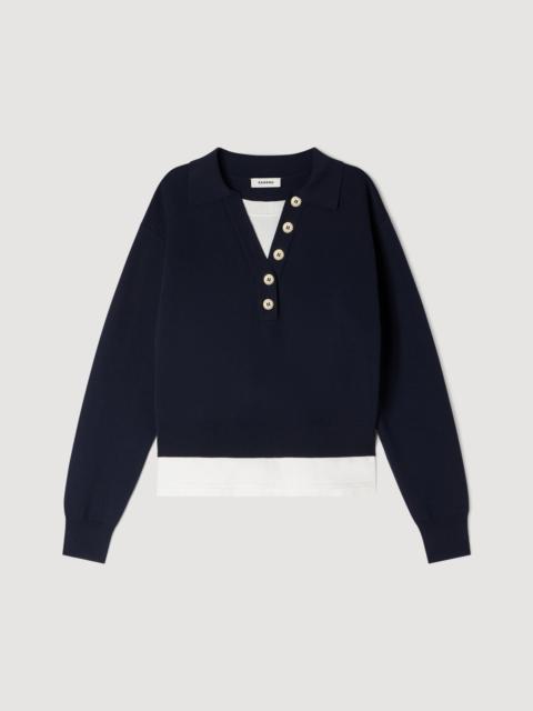 Sandro METAL BUTTON LAYERED COLLAR SWEATER