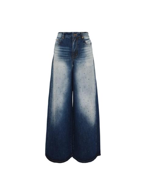 We11done Black Womens Rhinestone Denim