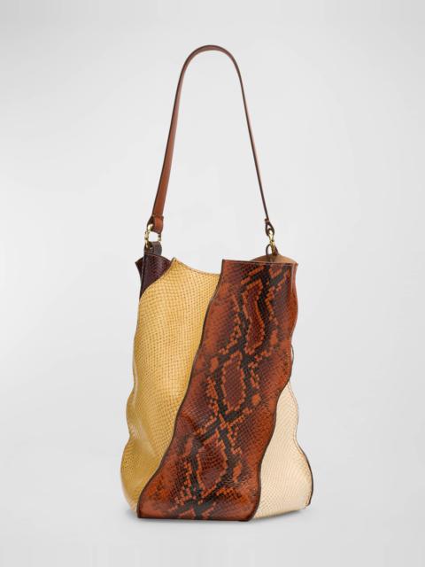 Adria Pleated Wave Leather Bucket Bag