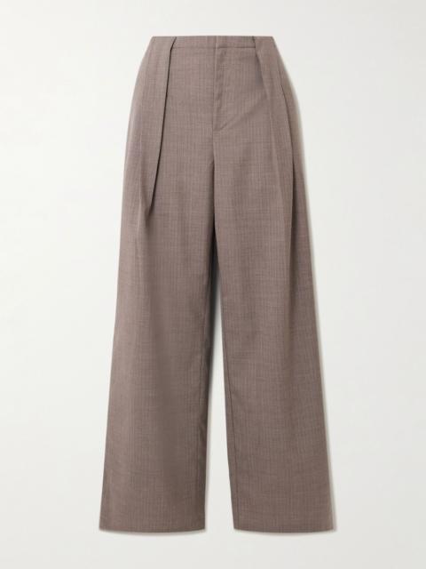DEIJI STUDIOS Pleated pinstriped wool-twill wide-leg pants Gray