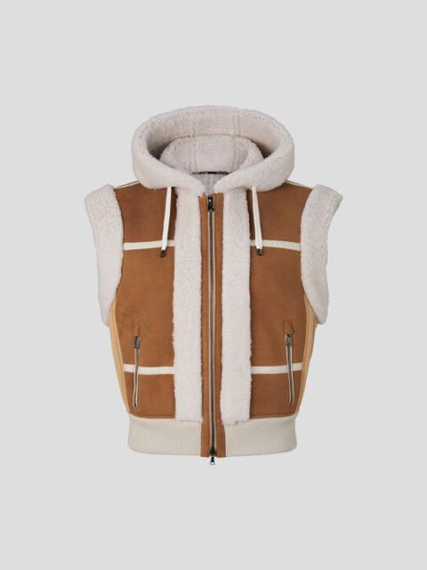 BOGNER Feli Lambskin waistcoat in Camel/Off-white