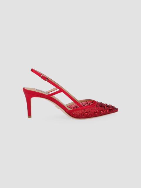 BADGLEY MISCHKA Women's Reem 65MM Crystal-Embellished Mesh & Satin Slingback Pumps - Red Satin