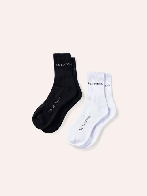 P.E NATION SIGNATURE SOCKS 2 PACK IN WHITE & BLACK