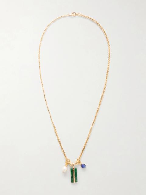 ROXANNE ASSOULIN The Stone Bar Gold-tone Agate, Pearl And Lapis Lazuli Necklace