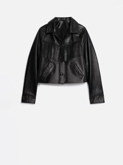 Leather Buttoned Jacket With Fringes