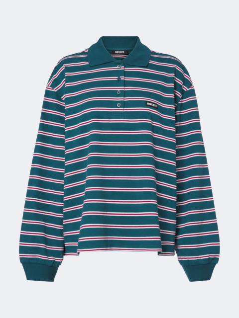 ROTATE Striped cotton-blend piqué polo sweater