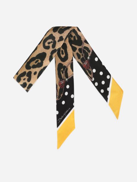 Leopard-print twill headscarf