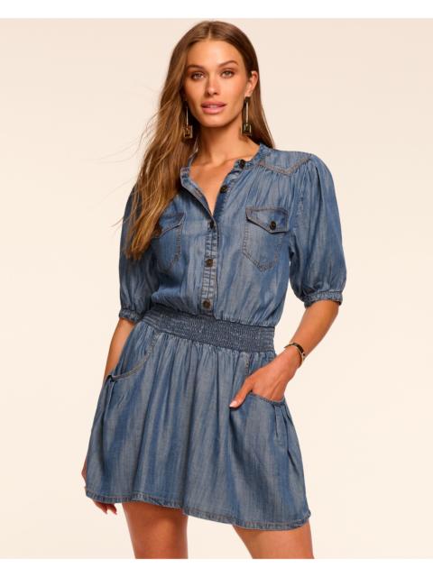 RAMY BROOK Norah Chambray Smocked Waist Mini Dress