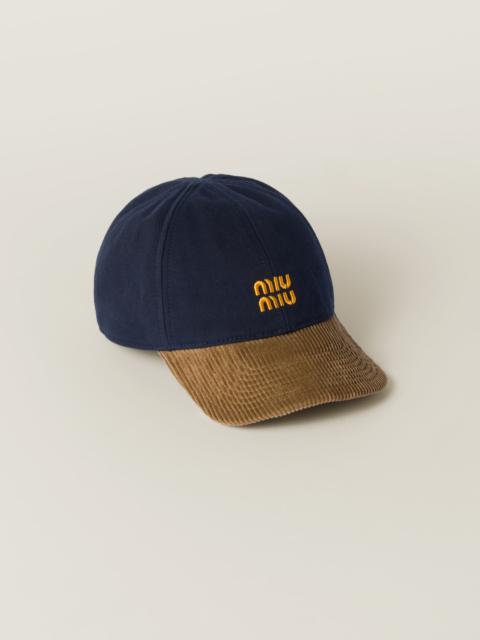 Miu Miu Denim and corduroy baseball cap