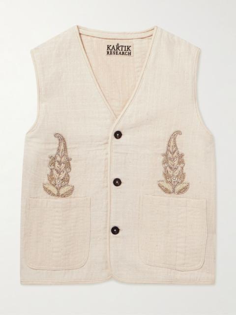 KARTIK RESEARCH Kantha Embellished Embroidered Cotton Vest Beige