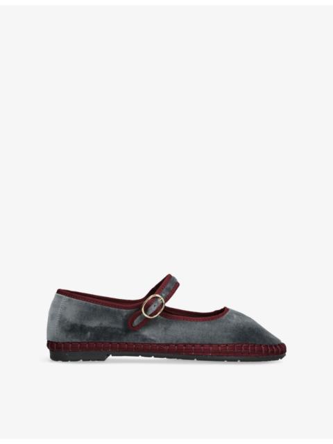 FLABELUS Georgina Contrast-Trim Velvet Mary-Jane Shoes