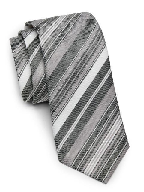 EMPORIO ARMANI Men's Striped Linen-Silk Tie - Grigio Chiaro