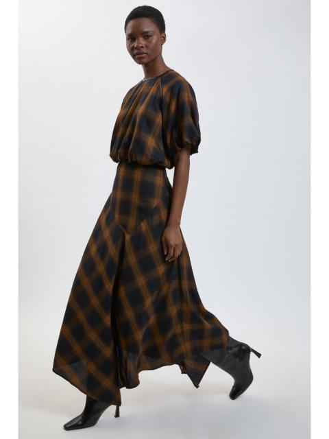 KAREN MILLEN Check PU Trim Asymmetric Hem Midi Dress