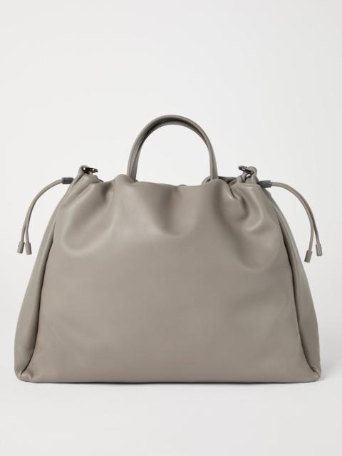 Soft leather large bucket bag with monili