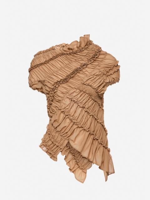 MAGDA BUTRYM Ruched cotton short sleeve blouse in nude