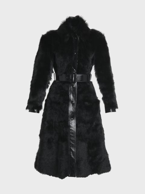 TOM FORD Glossy Leather-Trim Belted Lamb Shearling Coat