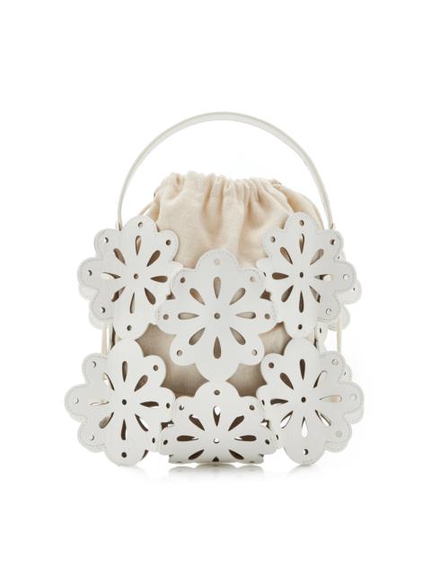 STAUD Flora Laser-Cut Leather Basket Bag white