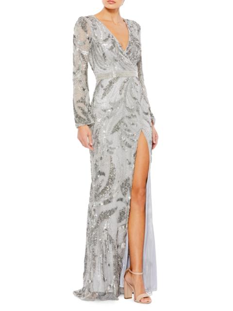 MAC DUGGAL Women's Beaded Trumpet Gown - Platinum