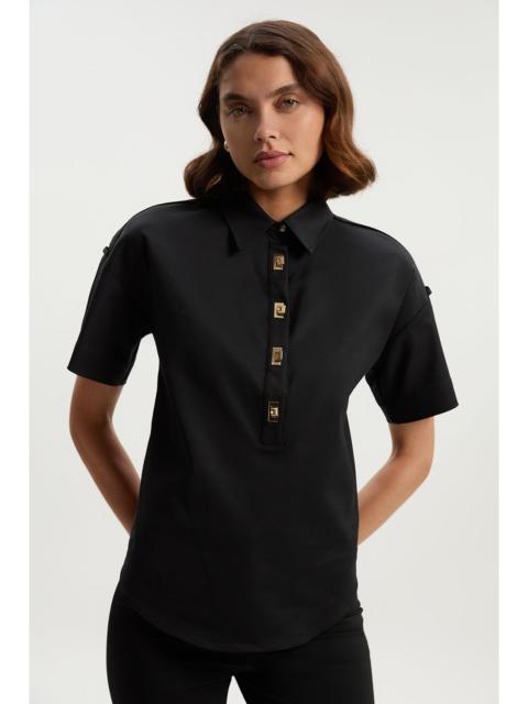 KAREN MILLEN Techno Cotton Woven Short Sleeve Hardwear Detail Shirt