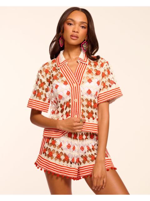 RAMY BROOK Betty Crochet Button Down Coverup Top