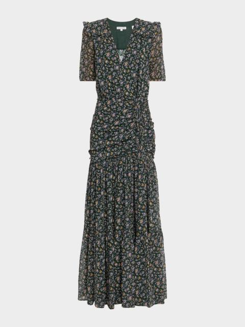 VERONICA BEARD Mick Floral Short-Sleeve Silk Maxi Dress