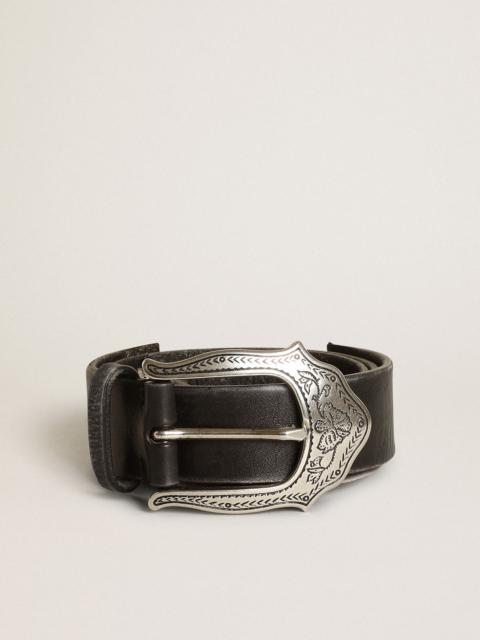 Women's belt in black leather with silver decorations