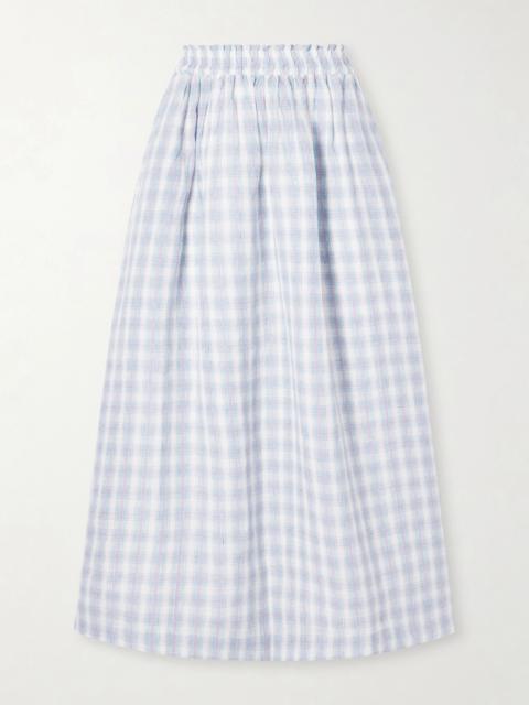 SKALL Pleated Checked Linen Midi Skirt