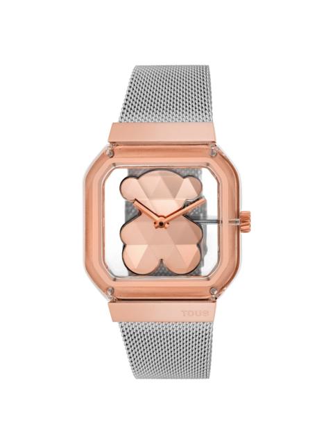 TOUS Analog watch with steel and rose-colored steel bracelet D-Bear Party