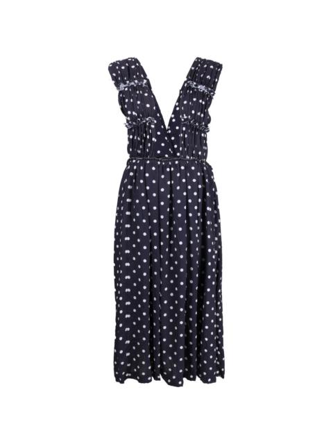 polka-dot pleated dungaree skirt