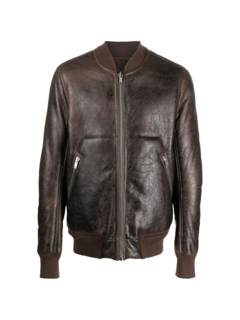 shearling-lining leather bomber jacket
