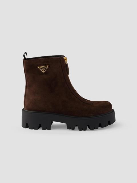Prada Women's Suede Booties with Zip - Brown