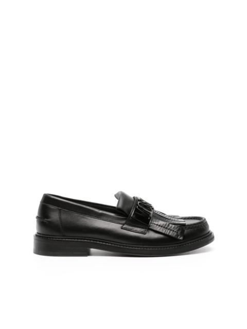 logo-plaque fringed leather loafers