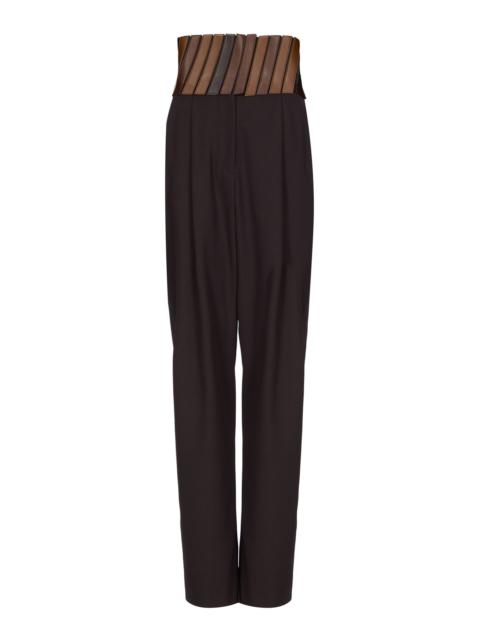 Alaïa Belted Wool Straight-Leg Pants brown