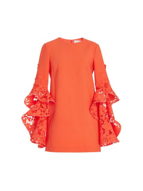 Ruffled Guipure Lace Stretch Wool Mini Dress orange