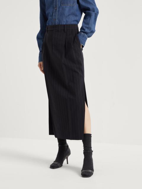 Virgin wool and cotton pinstripe sartorial column skirt