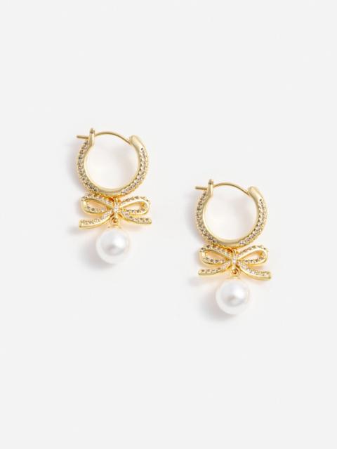 self-portrait Gold Crystal Bow Pearl Hoop Earrings