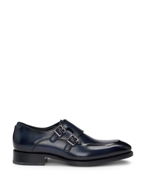 BOSS DOUBLE-STRAP MONK SHOES IN LEATHER WITH HEEL DETAIL