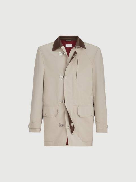 Brunello Cucinelli Water-resistant microfiber outerwear jacket with hook fastening and nappa leather inserts