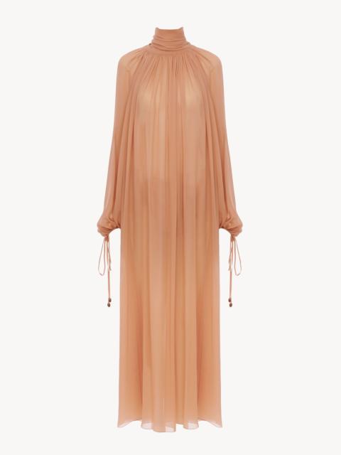 Chloé MOCK-NECK GATHERED LONG DRESS IN SILK GEORGETTE
