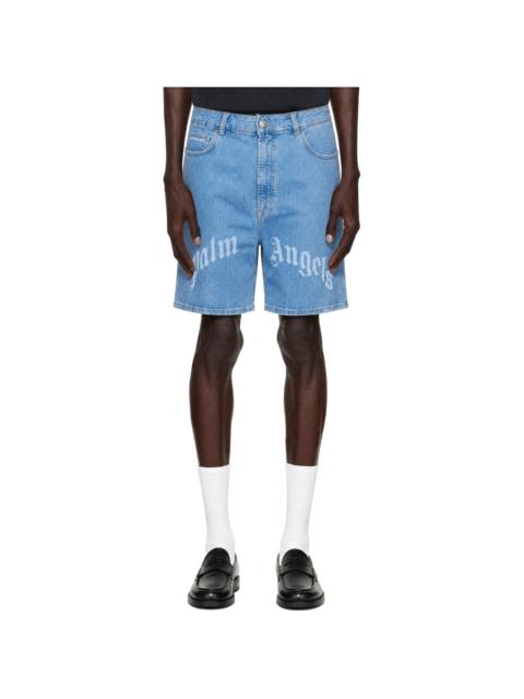 Palm Angels Blue Splitted Curved Logo Shorts